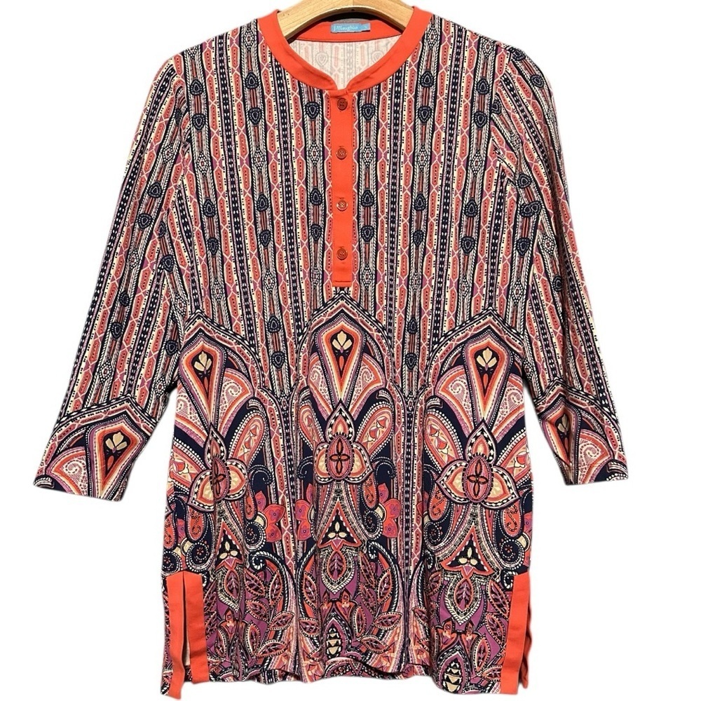J. McLaughlin Women’s Size S Pink Boca Mayan Paisley Catalina Tunic Top Shirt - Picture 2 of 8